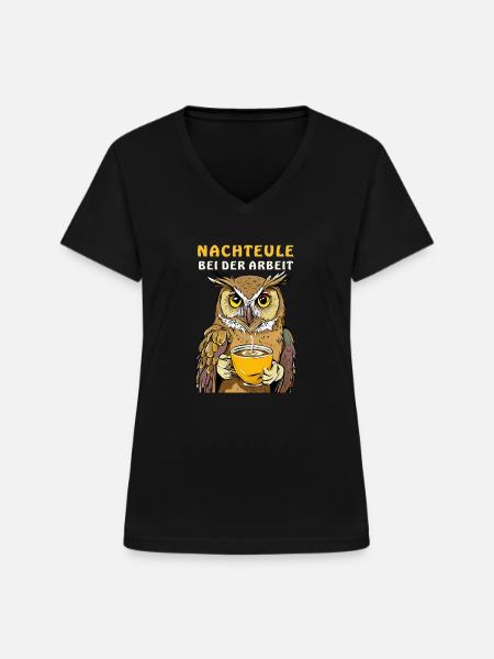 NACHTEULE BEI DER ARBEIT - Frauen-T-Shirt mit V-Ausschnitt - Schwarz