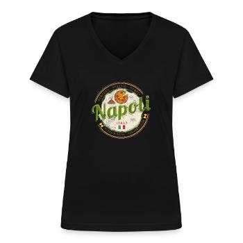 Neapel Italien Vesuv und Pizza Vintage Souvenir - Frauen-T-Shirt mit V-Ausschnitt - Schwarz - Vorne - Lela (165cm)