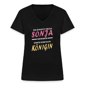 SONJA KÖNIGIN - Frauen-T-Shirt mit V-Ausschnitt - Schwarz - Vorne - Lela (165cm)