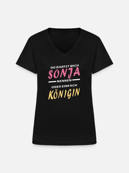 SONJA KÖNIGIN - Frauen-T-Shirt mit V-Ausschnitt - Schwarz