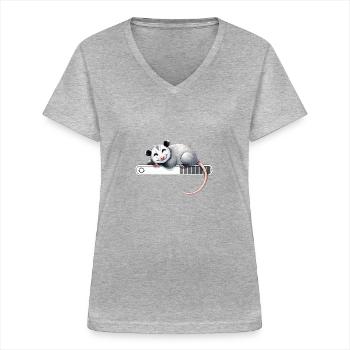 Mode veille détendu pour les opossums - T-shirt col V Femme - gris chiné - Devant - Lela (165cm)