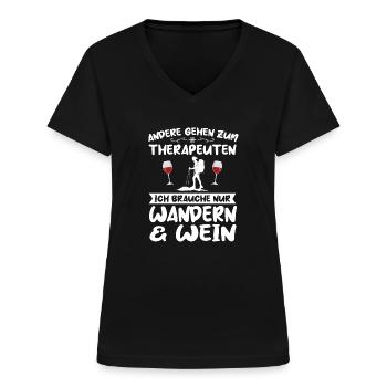 Wandern Wein Bergsteiger Geschenk - Frauen-T-Shirt mit V-Ausschnitt - Schwarz - Vorne - Lela (165cm)