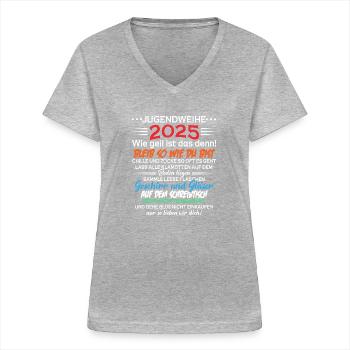 Jugendweihe 2025 jugendliche - Frauen-T-Shirt mit V-Ausschnitt - Grau meliert - Vorne - Lela (165cm)