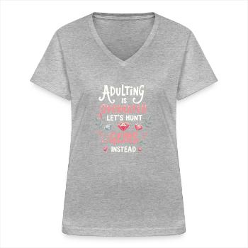 Pierres précieuses - T-shirt col V Femme - gris chiné - Devant - Lela (165cm)