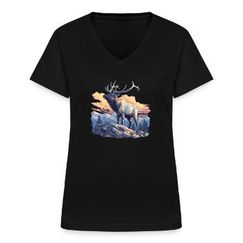 Elche Elch - Frauen-T-Shirt mit V-Ausschnitt - Schwarz - Vorne - Lela (165cm)