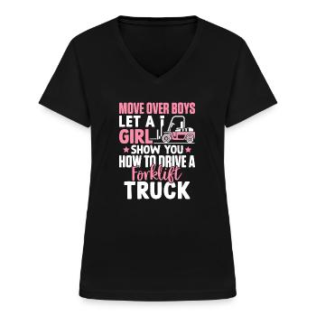Conducteur de chariot élévateur HEO Move Garçons Fille Drive Forkli - T-shirt col V Femme - noir - Devant - Lela (165cm)