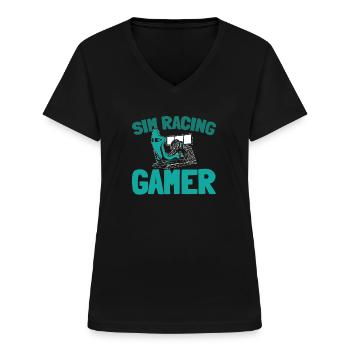 Sim Racing - Frauen-T-Shirt mit V-Ausschnitt - Schwarz - Vorne - Lela (165cm)