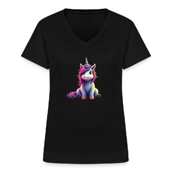 Süßes Einhorn Magische Geschenkidee Einhorn Fans - Frauen-T-Shirt mit V-Ausschnitt - Schwarz - Vorne - Lela (165cm)