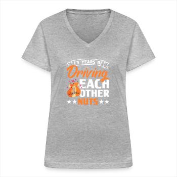13 Jahre Liebe Zuneigung Fuchs Design - Frauen-T-Shirt mit V-Ausschnitt - Grau meliert - Vorne - Lela (165cm)