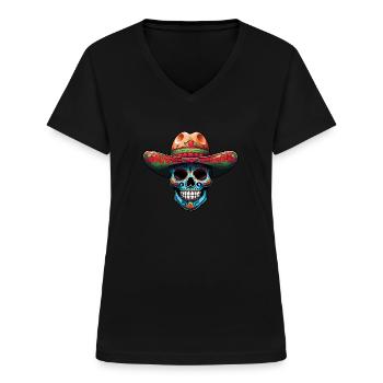 Mexique Carnaval du chapeau mexicain - T-shirt col V Femme - noir - Devant - Lela (165cm)