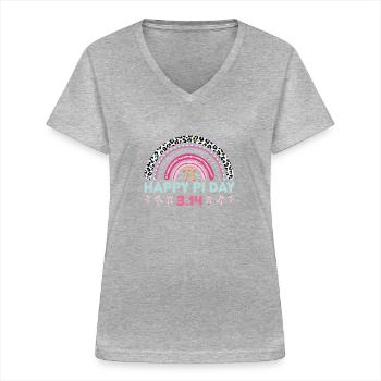 Happy Pi Day 3:14 Conception arc-en-ciel - T-shirt col V Femme - gris chiné - Devant - Lela (165cm)