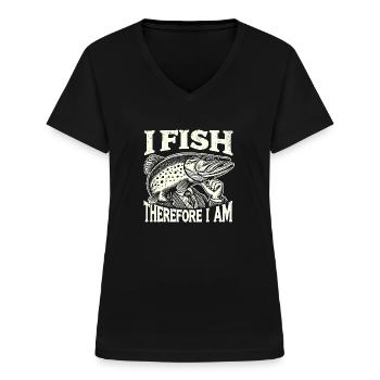 Ich fische, also bin ich - Frauen-T-Shirt mit V-Ausschnitt - Schwarz - Vorne - Lela (165cm)