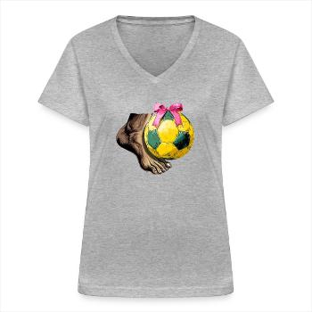 Coquette Bogen Footvolley Spieler Mütter Tag Rosa - Frauen-T-Shirt mit V-Ausschnitt - Grau meliert - Vorne - Lela (165cm)