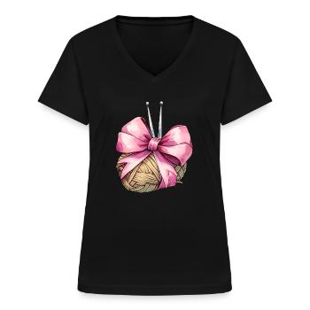 Coquette Schleife Häkeln Muttertag Häkeln - Frauen-T-Shirt mit V-Ausschnitt - Schwarz - Vorne - Lela (165cm)