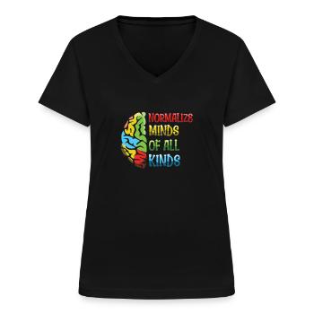 Acceptatie van autisme: normaliseer alle soorten geesten - Vrouwen T-shirt met V-hals - zwart - Voor - Lela (165cm)