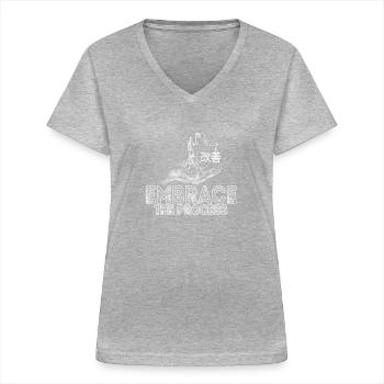 Le Kaizen japonais adopte le processus - T-shirt col V Femme - gris chiné - Devant - Lela (165cm)