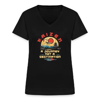 Kaizen : un voyage, pas une destination - T-shirt col V Femme - noir - Devant - Lela (165cm)
