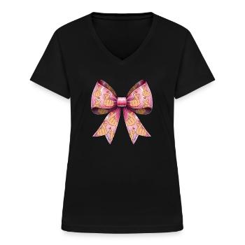 Coquette Bogen Saranghae Kpop Finger Herz Rosa - Frauen-T-Shirt mit V-Ausschnitt - Schwarz - Vorne - Lela (165cm)