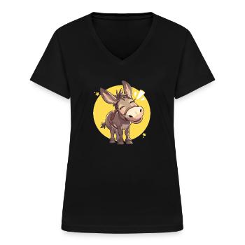 Donkey Esel - Frauen-T-Shirt mit V-Ausschnitt - Schwarz - Vorne - Lela (165cm)