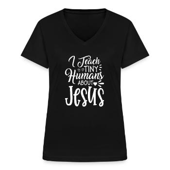 Gott Jesus Pfarrer Chrstian - Frauen-T-Shirt mit V-Ausschnitt - Schwarz - Vorne - Lela (165cm)