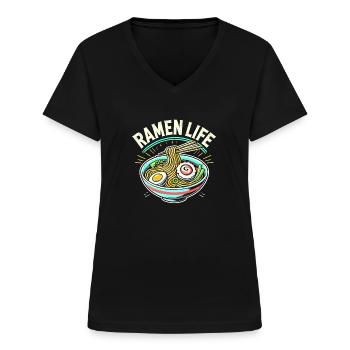 Ramen Leben - Frauen-T-Shirt mit V-Ausschnitt - Schwarz - Vorne - Lela (165cm)