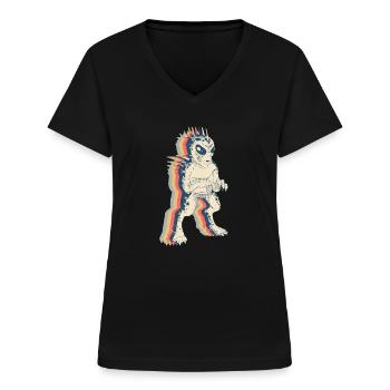 El Chupacabra Crypto Cryptozoology Retro Line Art - Women's V-neck T-shirt - black - Front - Lela (165cm)