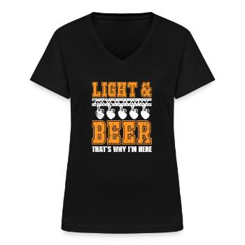 Light & Beer Humorous Design - Women's V-neck T-shirt - black - Front - Lela (165cm)