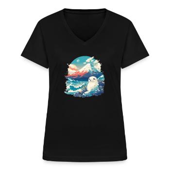 Robben Robbe - Frauen-T-Shirt mit V-Ausschnitt - Schwarz - Vorne - Lela (165cm)