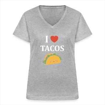 Tacos - Frauen-T-Shirt mit V-Ausschnitt - Grau meliert - Vorne - Lela (165cm)