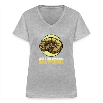 Ball Python Königspythons Königspython - Frauen-T-Shirt mit V-Ausschnitt - Grau meliert - Vorne - Lela (165cm)