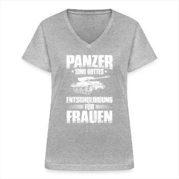 Réservoir / réservoir / Militaire / réservoir / femmes / cadeaux - T-shirt col V Femme - gris chiné - Devant - Lela (165cm)