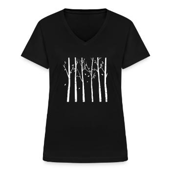 Bäume - Frauen-T-Shirt mit V-Ausschnitt - Schwarz - Vorne - Lela (165cm)