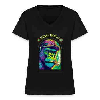 King Bong - Stoner Gorilla - Cannabis - T-shirt col V Femme - noir - Devant - Lela (165cm)