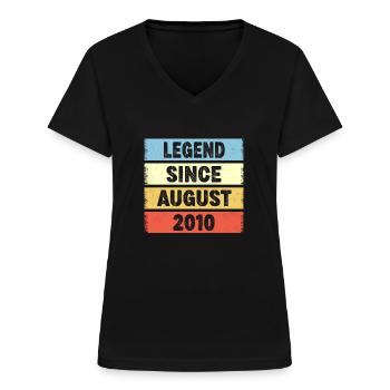 Legend Since August 2010 12. Geburtstag - Frauen-T-Shirt mit V-Ausschnitt - Schwarz - Vorne - Lela (165cm)