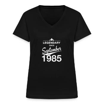 40. Geburtstag Legendär seit September 1985 - Frauen-T-Shirt mit V-Ausschnitt - Schwarz - Vorne - Lela (165cm)