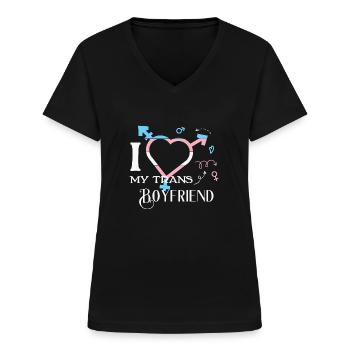 LBGT Flag Gay Pride I Love my Trans Boyfriend - Frauen-T-Shirt mit V-Ausschnitt - Schwarz - Vorne - Lela (165cm)