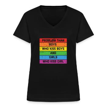 LBGT Flag Gay Pride Human Vintage Rainbow - Women's V-neck T-shirt - black - Front - Lela (165cm)