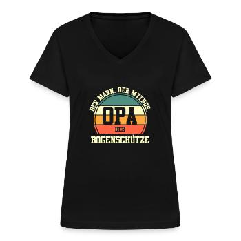 Bogen Opa Großvater Bogenschütze Bogensport Bogens - Frauen-T-Shirt mit V-Ausschnitt - Schwarz - Vorne - Lela (165cm)