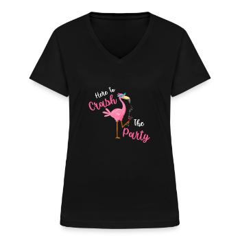 Here To Crash The Party Flamingo - Frauen-T-Shirt mit V-Ausschnitt - Schwarz - Vorne - Lela (165cm)