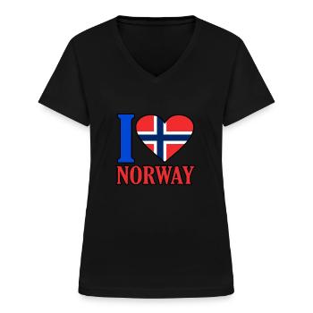 Noorwegen - Vrouwen T-shirt met V-hals - zwart - Voor - Lela (165cm)