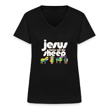 Proud Ally Jesus Loves All His Sheep LGBTQ Gay - Frauen-T-Shirt mit V-Ausschnitt - Schwarz - Vorne - Lela (165cm)