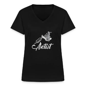 Tatouage - T-shirt col V Femme - noir - Devant - Lela (165cm)