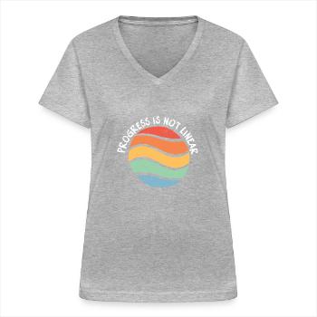 Les progrès accélérés des enseignants ne sont pas linéaires - T-shirt col V Femme - gris chiné - Devant - Lela (165cm)