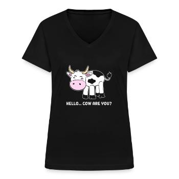 Lustige Kuh Rancharbeiter Landwirt - Frauen-T-Shirt mit V-Ausschnitt - Schwarz - Vorne - Lela (165cm)
