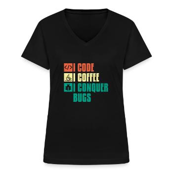 Coffee Coding Programmer Coder Developer Nerd Coff - Women's V-neck T-shirt - black - Front - Lela (165cm)