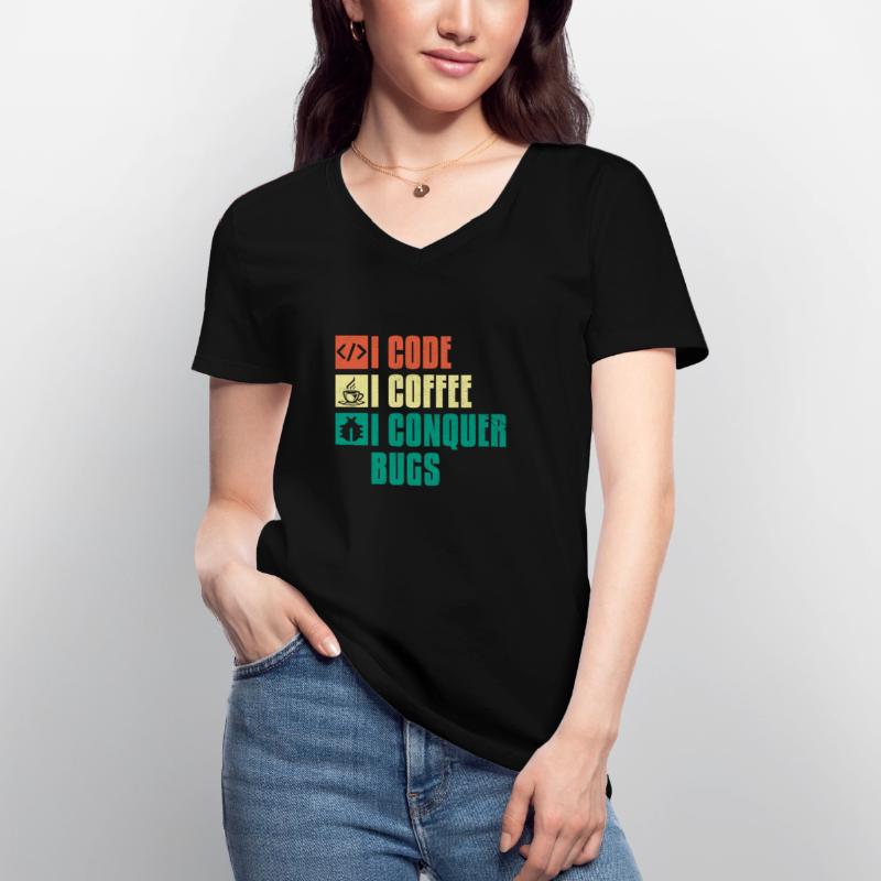 Kaffee-Codierung Programmierer Programmierer Entwickler Nerd Coff Frauen-T-Shirt mit V-Ausschnitt
