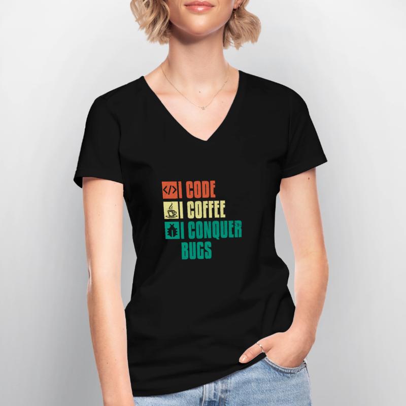 Kaffee-Codierung Programmierer Programmierer Entwickler Nerd Coff Frauen-T-Shirt mit V-Ausschnitt
