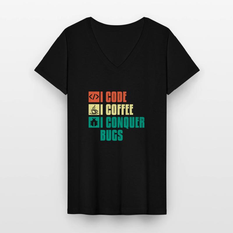 Kaffee-Codierung Programmierer Programmierer Entwickler Nerd Coff Frauen-T-Shirt mit V-Ausschnitt