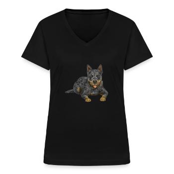 Australian Cattle Dog Red Blue Heeler - Frauen-T-Shirt mit V-Ausschnitt - Schwarz - Vorne - Lela (165cm)