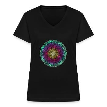 Mandala - Frauen-T-Shirt mit V-Ausschnitt - Schwarz - Vorne - Lela (165cm)